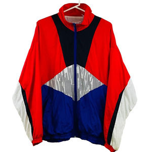 Vtg Mens XL MacGregor Nylon Jacket 80s 90s Red Purple Black White Full Zip Flaws